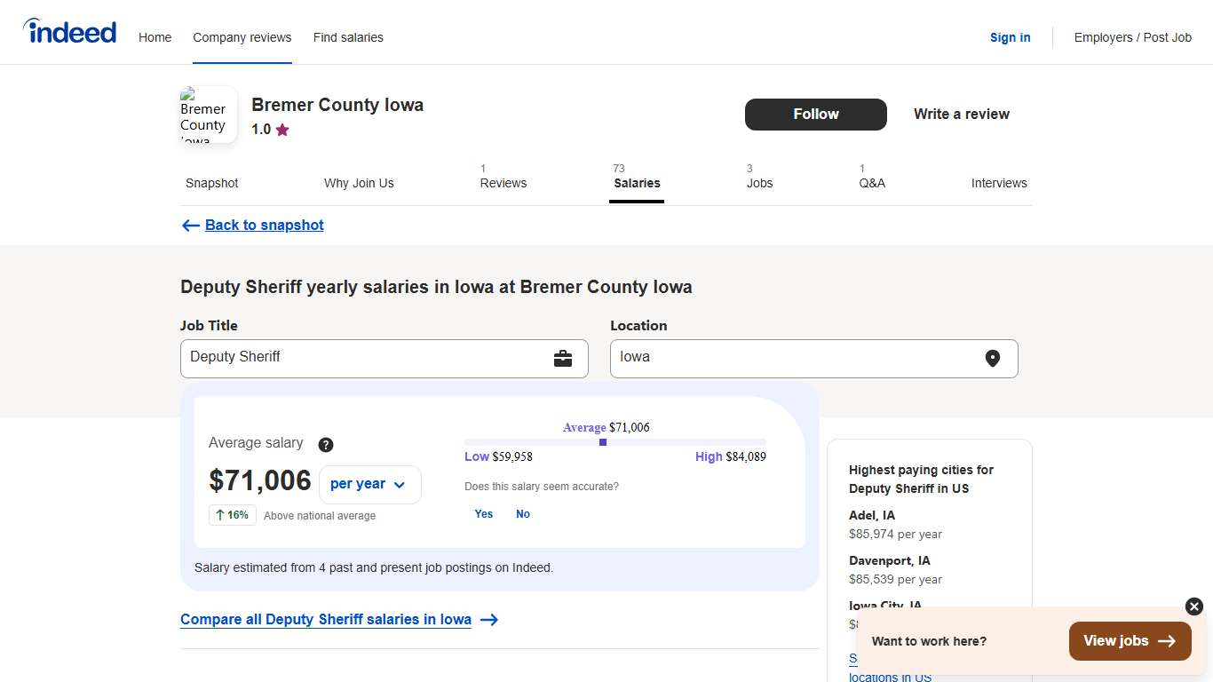Deputy Sheriff Salaries in Iowa for Bremer County Iowa Indeed.com